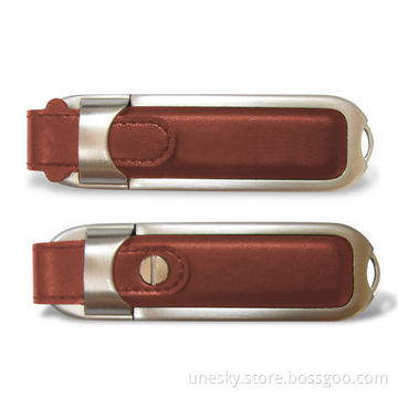 Leather USB Flash Drive with Bootable Function, Supports USB 1.1 and 2.0 Interface